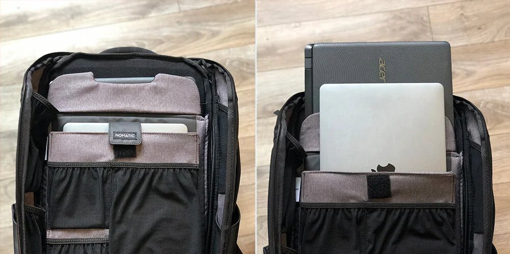 Two laptops and a backpack displayed neatly to answer common user questions.