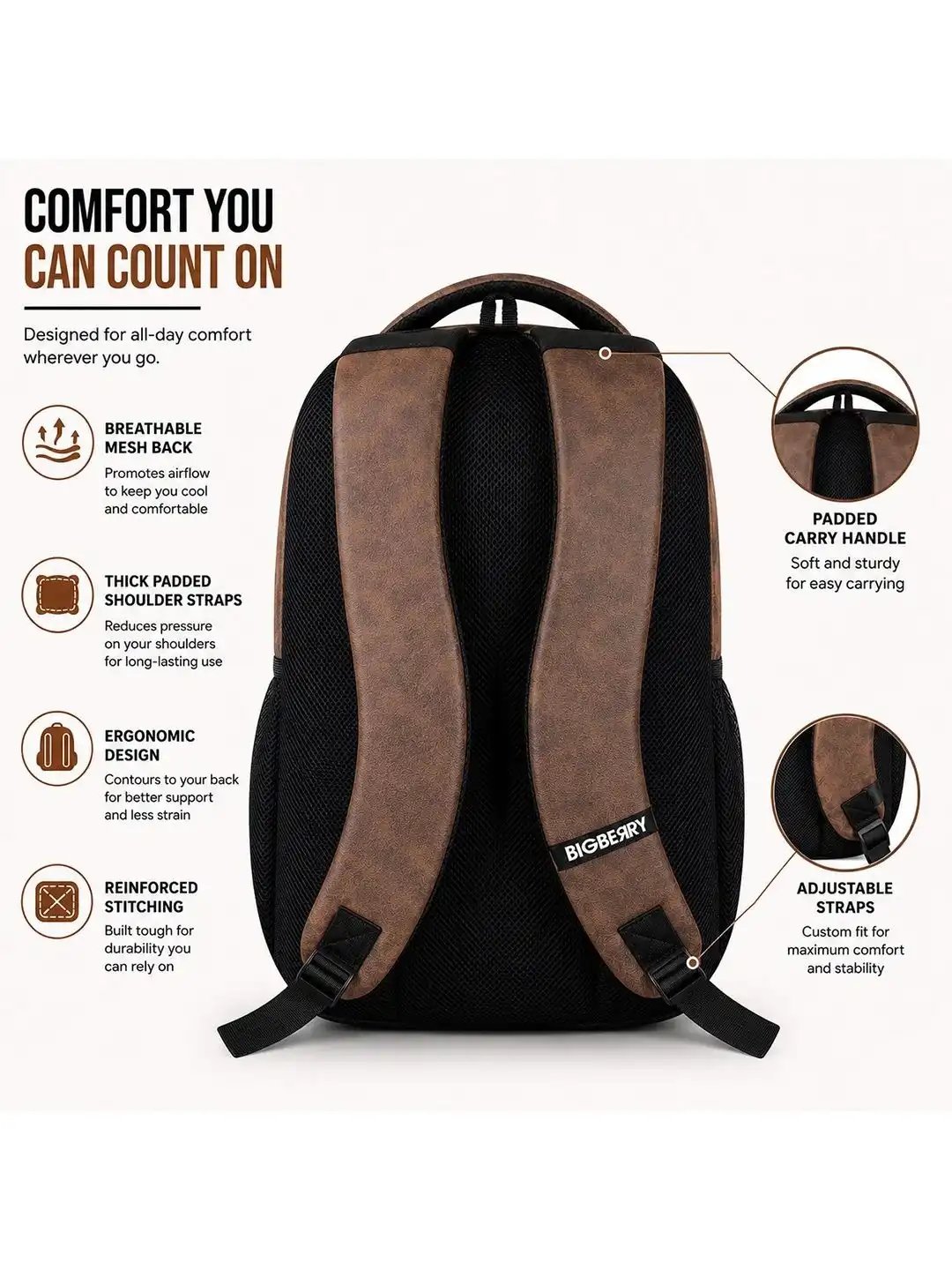 An organized office space with an ergonomic backpack ready for daily use.