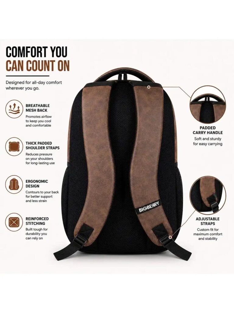 A modern ergonomic backpack designed for comfort and back health.