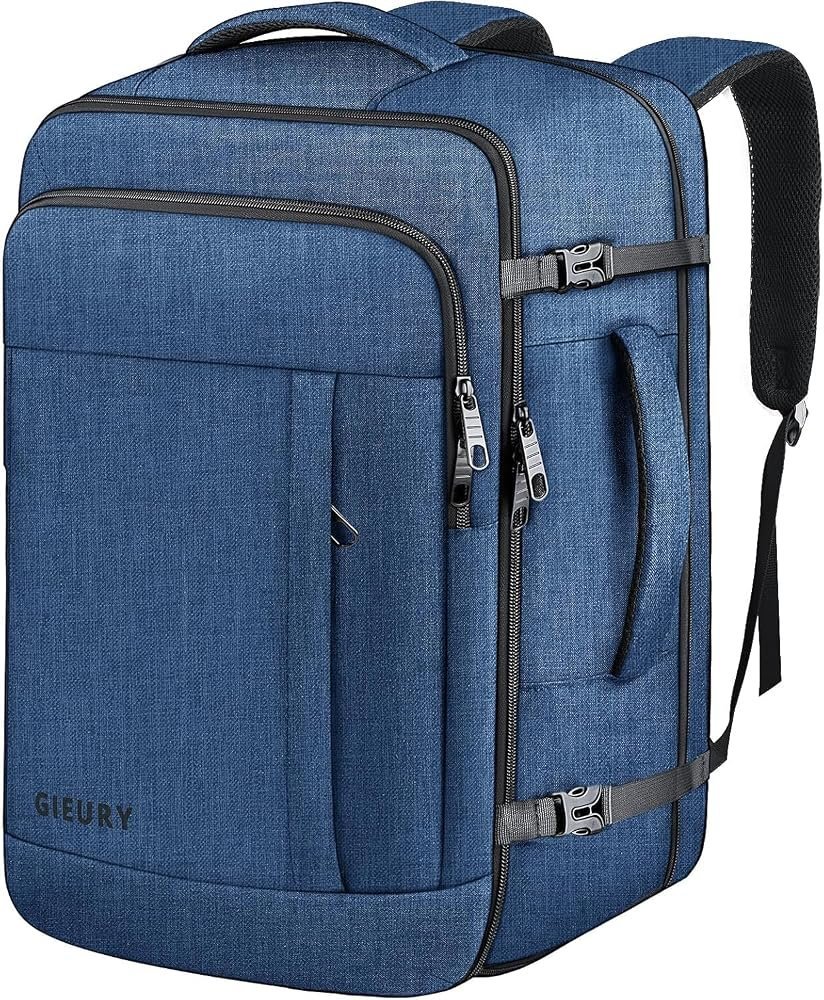 Hands detaching the top lid of a large backpack to reduce its size.
