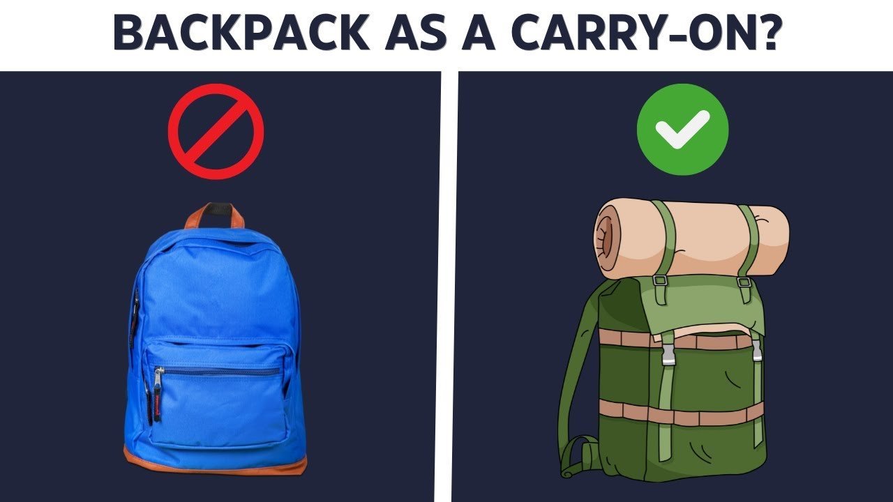 A compact backpack sits securely on an airplane seat as a carry on item.