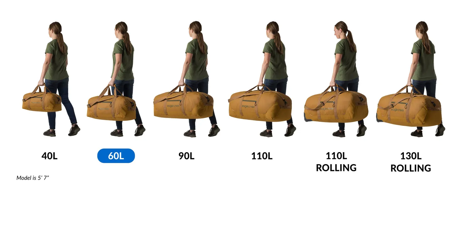 Hands tightening straps on a large backpack before putting it in a travel cover.