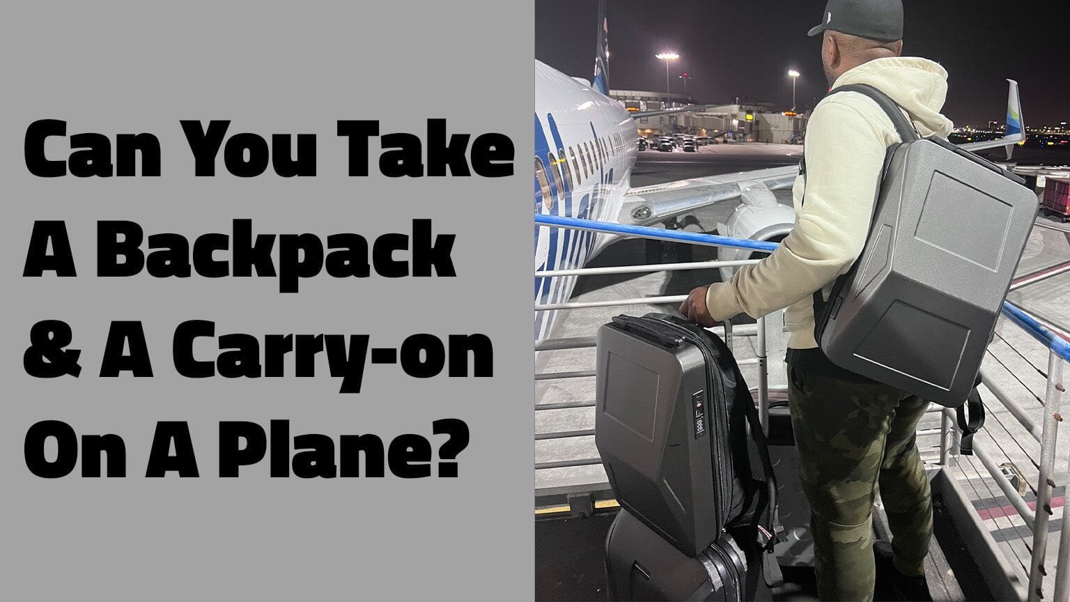 A traveler carefully packs a backpack ensuring all items meet airline travel regulations.