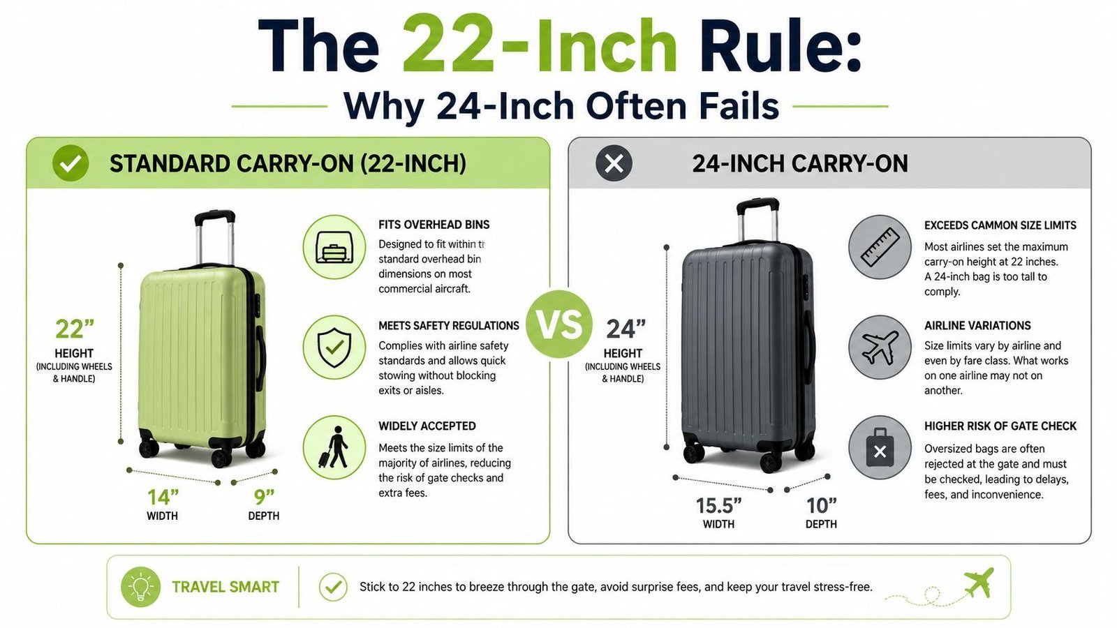 Person measuring the height of a carry-on suitcase with a tape measure.