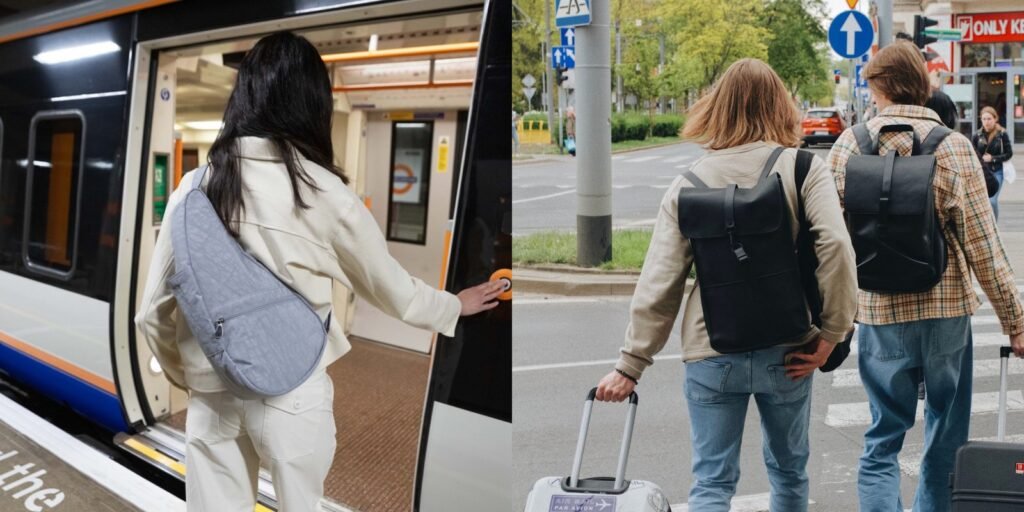 A person walking with a properly fitted ergonomic backpack for better back health.