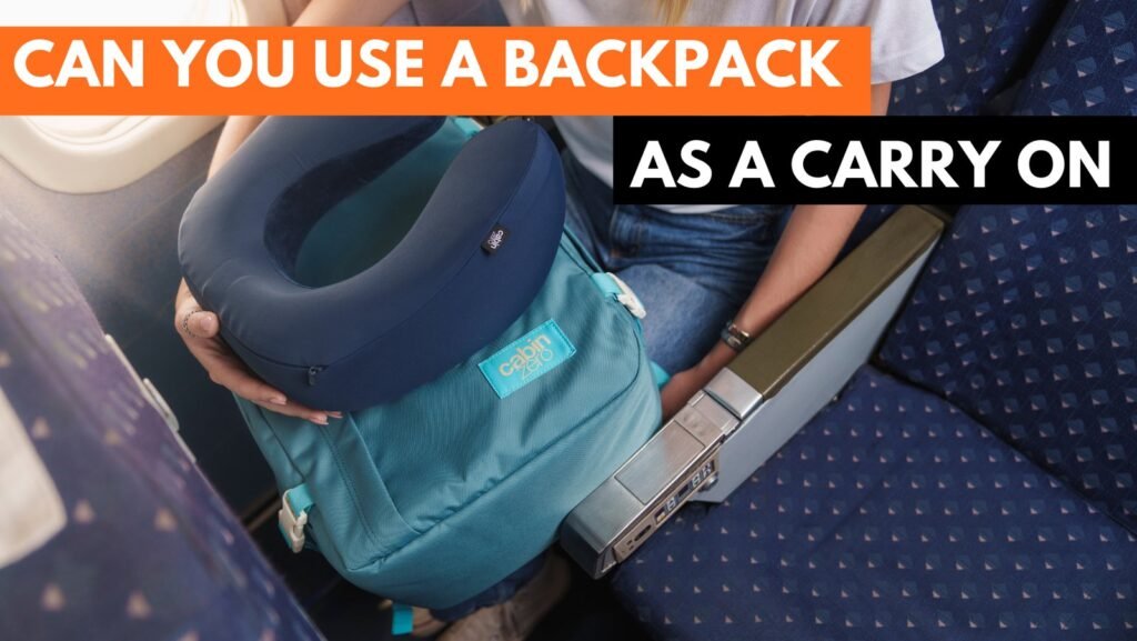 A traveler with a carry on and backpack prepared for a flight.