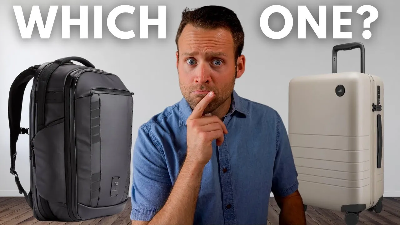 Traveler measuring carry-on luggage to ensure it meets airline size requirements before a flight.