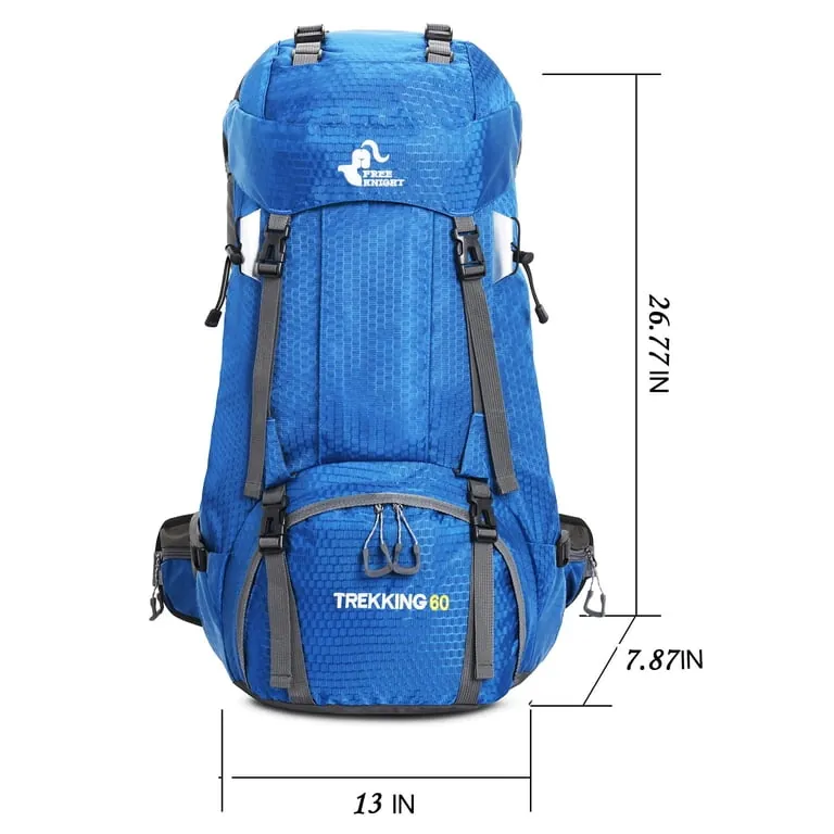 A traveler talking to an airline agent about checking a large backpack at the counter.
