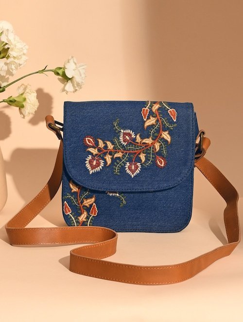 Three different styles of sling bags showing variations in material and design features.