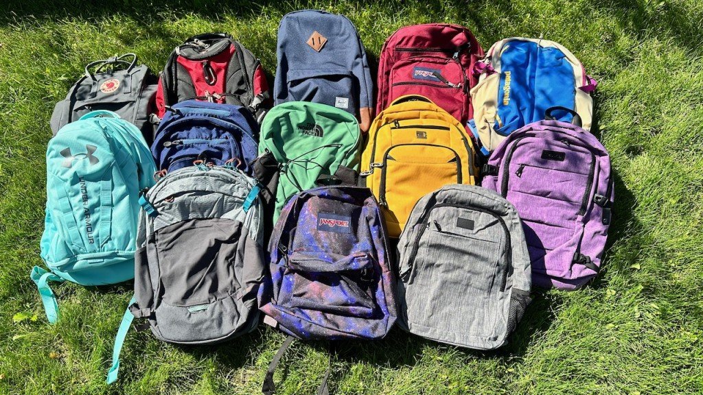 A modern school backpack rests on a bench as the best backpack for school.