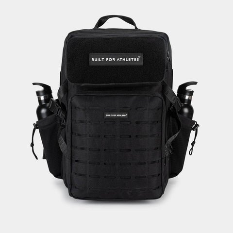 A large expedition backpack sitting on a mountain trail ready for a long journey.