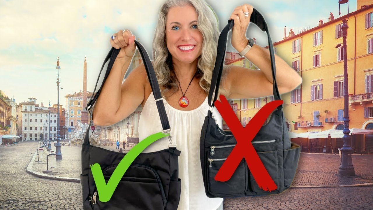 An open travel backpack showing internal compression straps and neatly packed clothing.