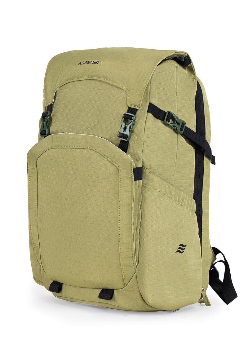 Close up of a poorly stitched backpack strap indicating a low quality counterfeit product.