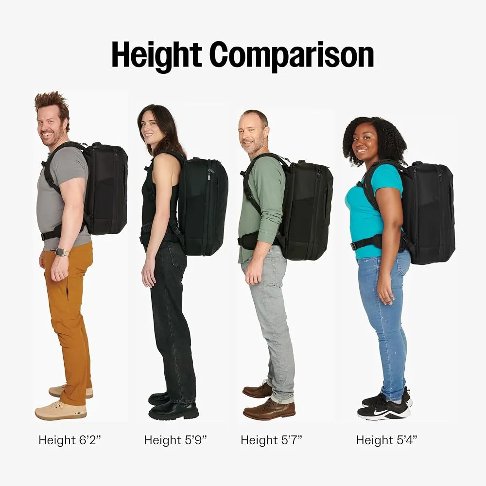 An open 40L travel backpack showing a dedicated internal padded laptop sleeve.